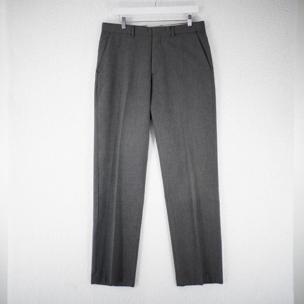 Banana‎ Republic Gray Birdseye Polyester Flat Front Mid Rise Dress Pants 33/33